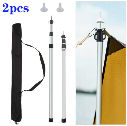 2PCS Adjustable 90-230cm Aluminum Alloy Tarp Poles - Durable, Telescopic Support Rods for Tarps and Shelters with Reflective Guylines