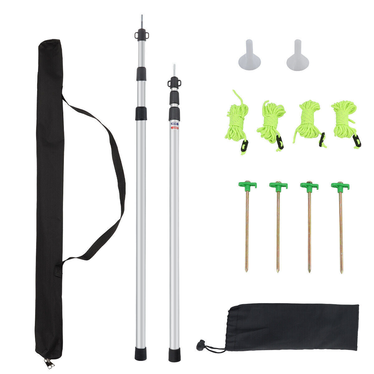 2PCS Adjustable 90-230cm Aluminum Alloy Tarp Poles - Durable, Telescopic Support Rods for Tarps and Shelters with Reflective Guylines