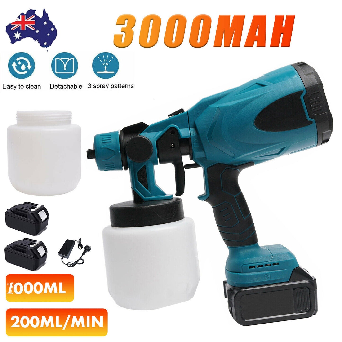 Cordless High Pressure Spray Gun Airless Paint Sprayer with 2 Battery 1000ML