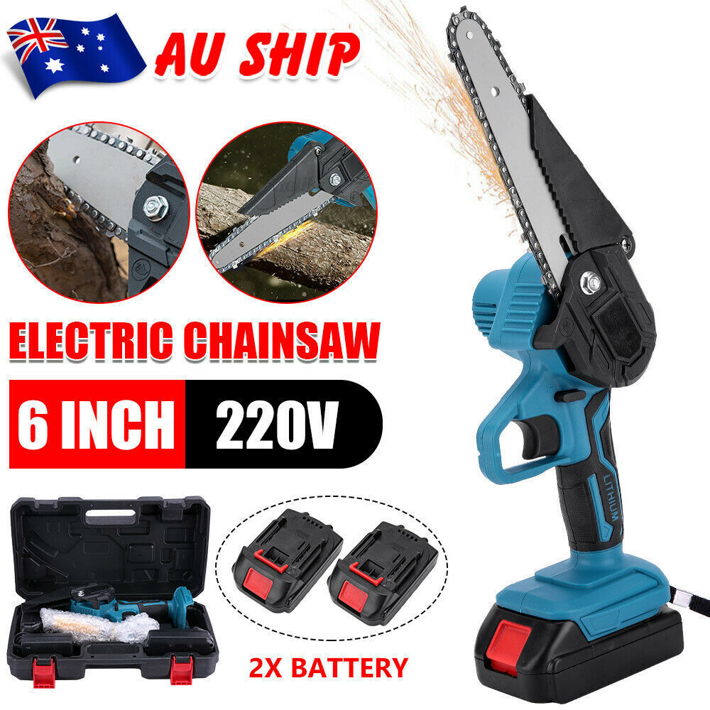 6" Cordless Electric Chainsaw 2X Battery-Powered Wood Cutter Tool for Wood Cutting, Tree Trimming, Branch Pruning, Gardening, Camping