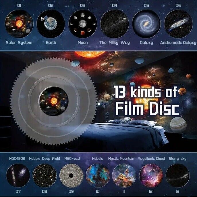 Galaxy Starry Sky Projector 13-in-1 Night Light Rotating LED Planetarium Star Lamp
