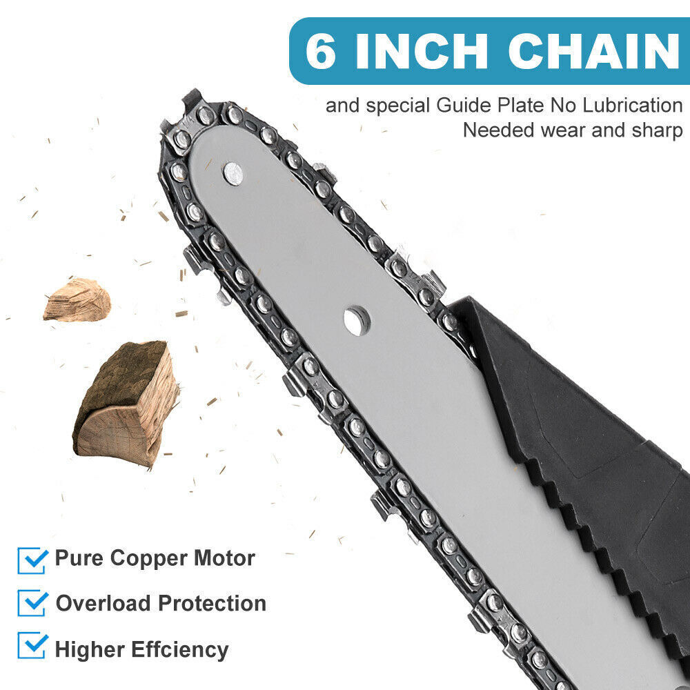 6" Cordless Electric Chainsaw 2X Battery-Powered Wood Cutter Tool for Wood Cutting, Tree Trimming, Branch Pruning, Gardening, Camping