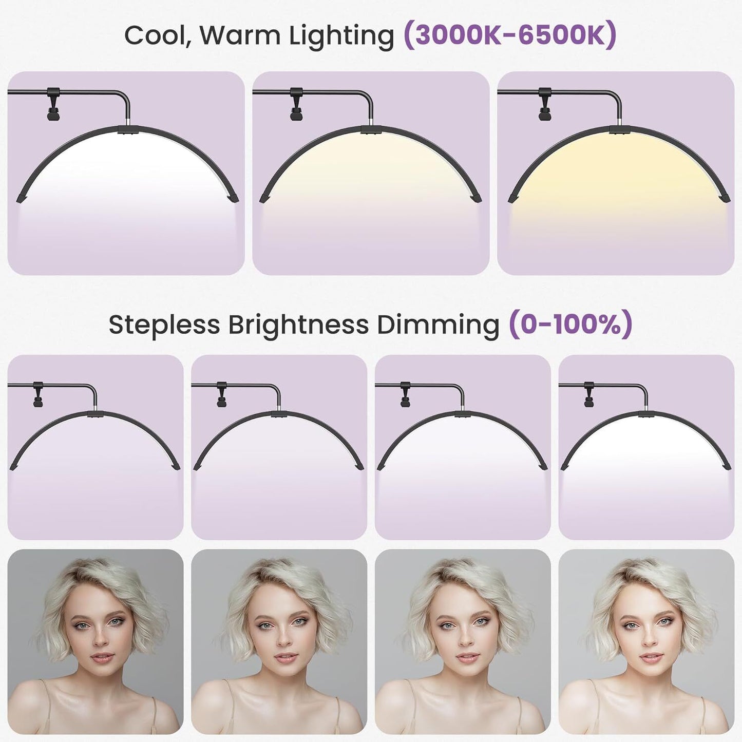 Adjustable LED Beauty Moon/Eyelash Light for Salons: Multi-Purpose, High-CRI, Rotatable Light with Adjustable Settings