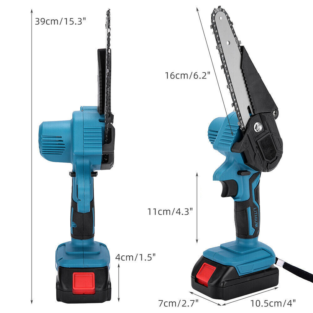 6" Cordless Electric Chainsaw 2X Battery-Powered Wood Cutter Tool for Wood Cutting, Tree Trimming, Branch Pruning, Gardening, Camping