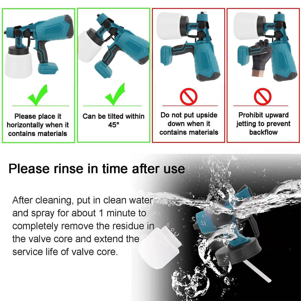 Cordless High Pressure Spray Gun Airless Paint Sprayer with 2 Battery 1000ML