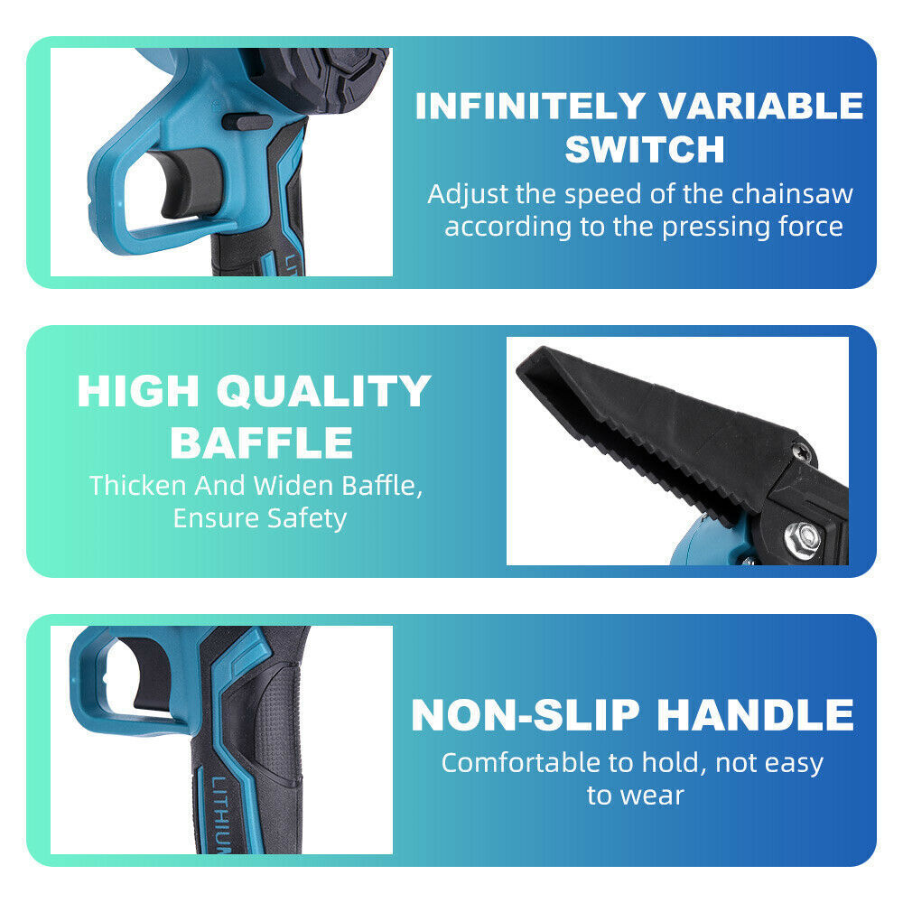 6" Cordless Electric Chainsaw 2X Battery-Powered Wood Cutter Tool for Wood Cutting, Tree Trimming, Branch Pruning, Gardening, Camping