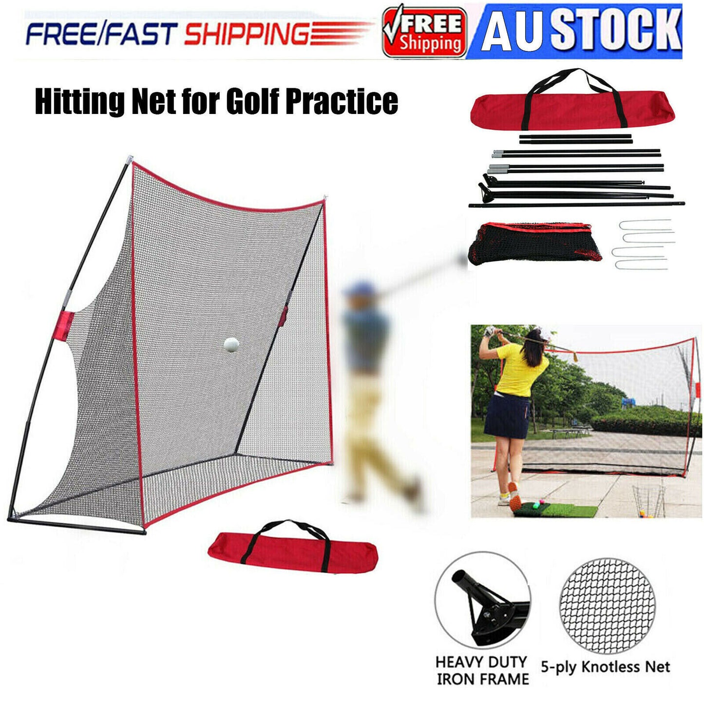 Huge Practice Golf Net for Outdoor Training, Hitting Net with Carry Bag