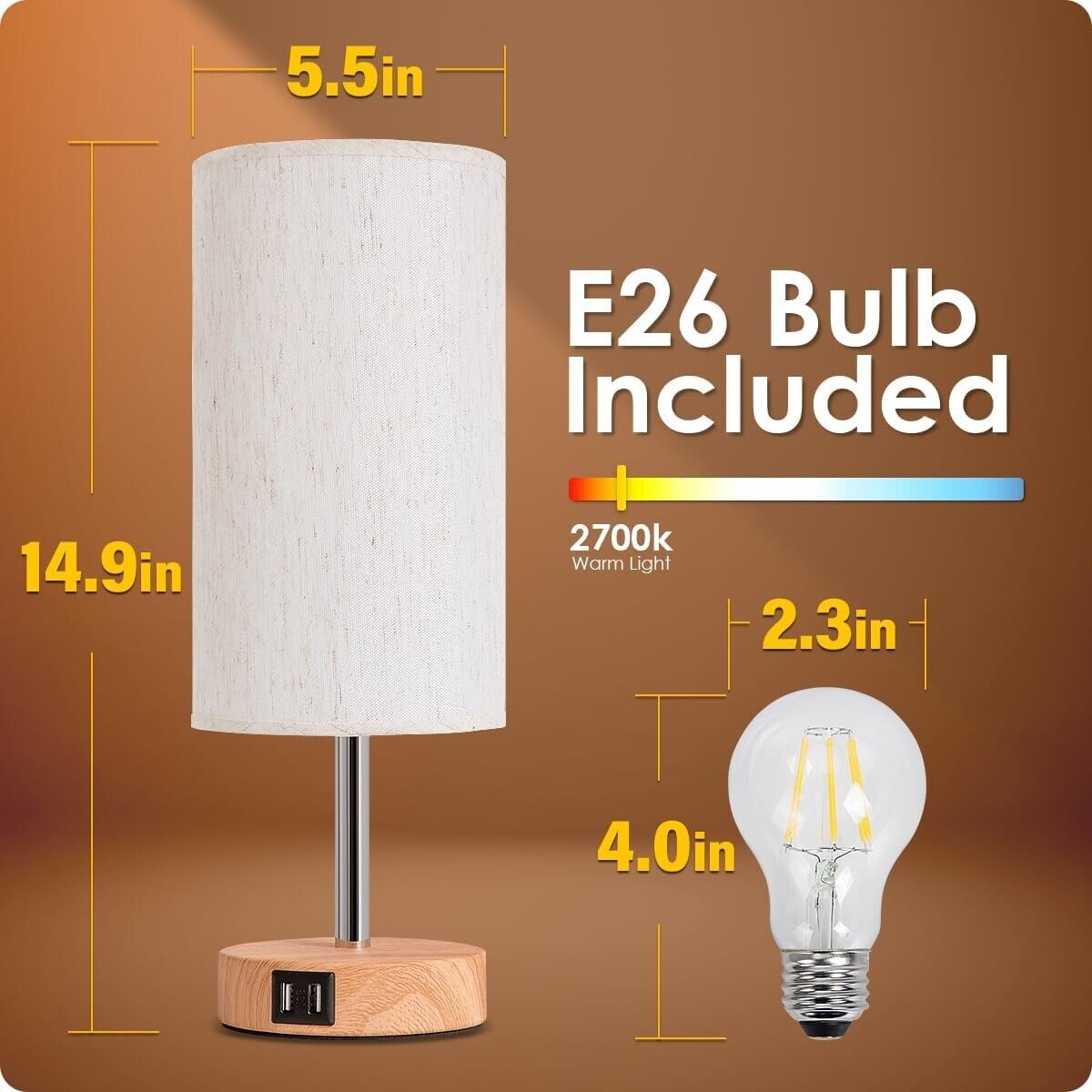 Bedside Lamp with Touch Control & USB Charging – 3-Way Dimmable, Linen Shade – Dual USB Ports – Stylish Desk Light – AU Plug