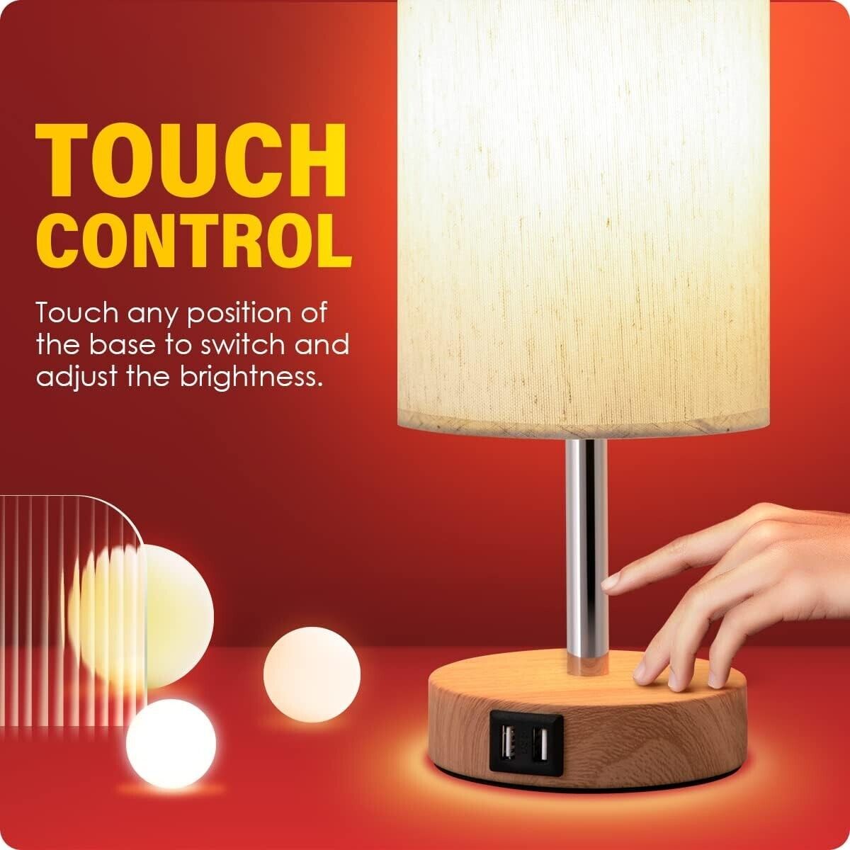 Bedside Lamp with Touch Control & USB Charging – 3-Way Dimmable, Linen Shade – Dual USB Ports – Stylish Desk Light – AU Plug