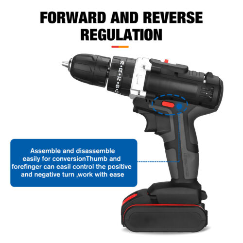 48V Cordless Drill+ 2 Battery Heavy Duty Impact Driver Brushless Hammer Kit