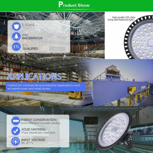 200W 300W 500W UFO LED High Bay Light Factory Industrial Warehouse Shop Lighting