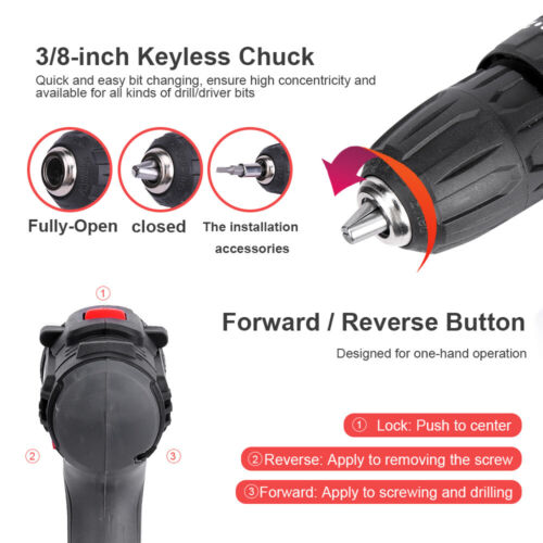 48V Cordless Drill+ 2 Battery Heavy Duty Impact Driver Brushless Hammer Kit
