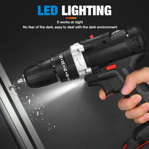 48V Cordless Drill+ 2 Battery Heavy Duty Impact Driver Brushless Hammer Kit