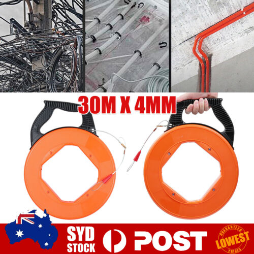 30/70Mx4mm Fiberglass Cable Puller Fish Tape Wire Reel Snake Conduit Duct Rodder