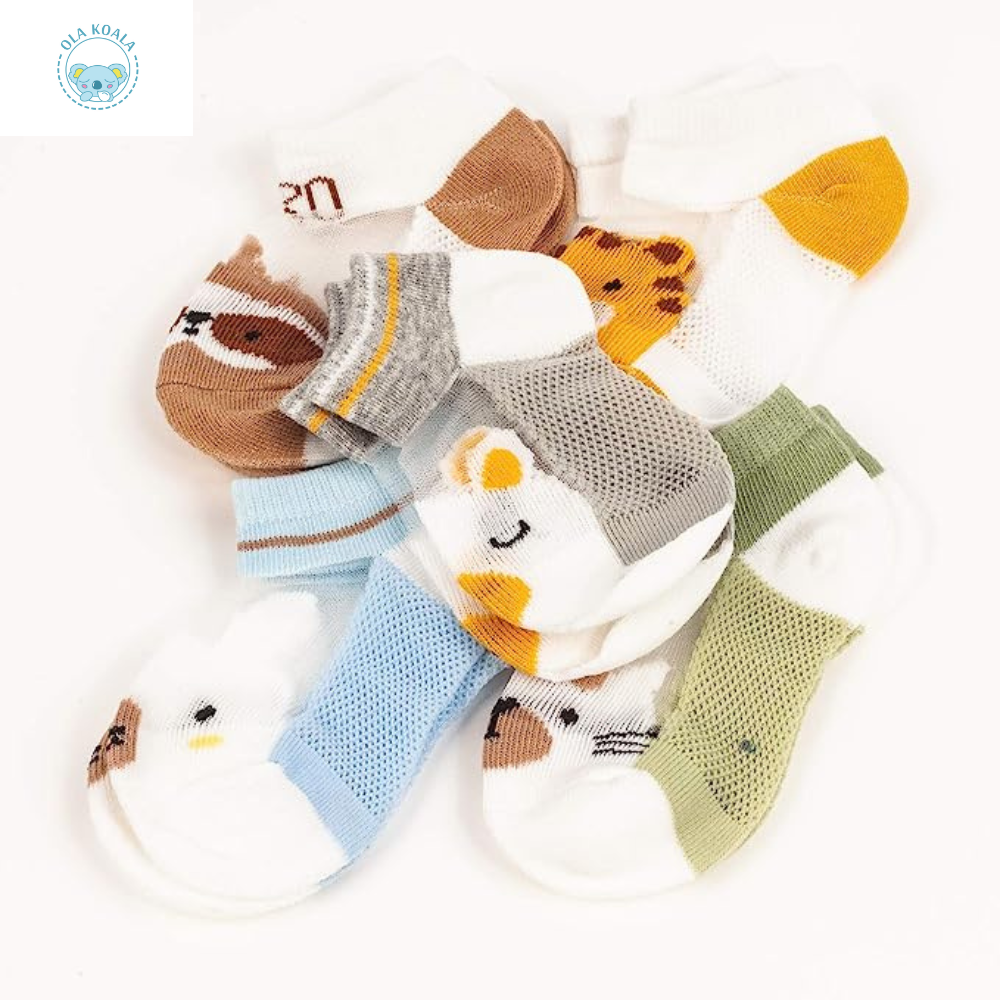Ola Koala 5 Pairs Socks for Baby/Toddler/Kid Boys Girls; No Show Ankle Kid Socks; Ultra Soft Cotton Thin Mesh Infant Baby Summer Socks