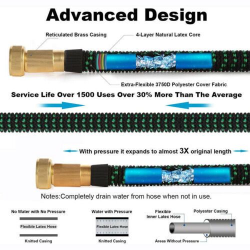 100FT Expandable Garden Hose with 8-Function Spray Nozzle and Durable Accessories - Flexible Water Hose for Gardening, Cleaning, and Outdoor Use