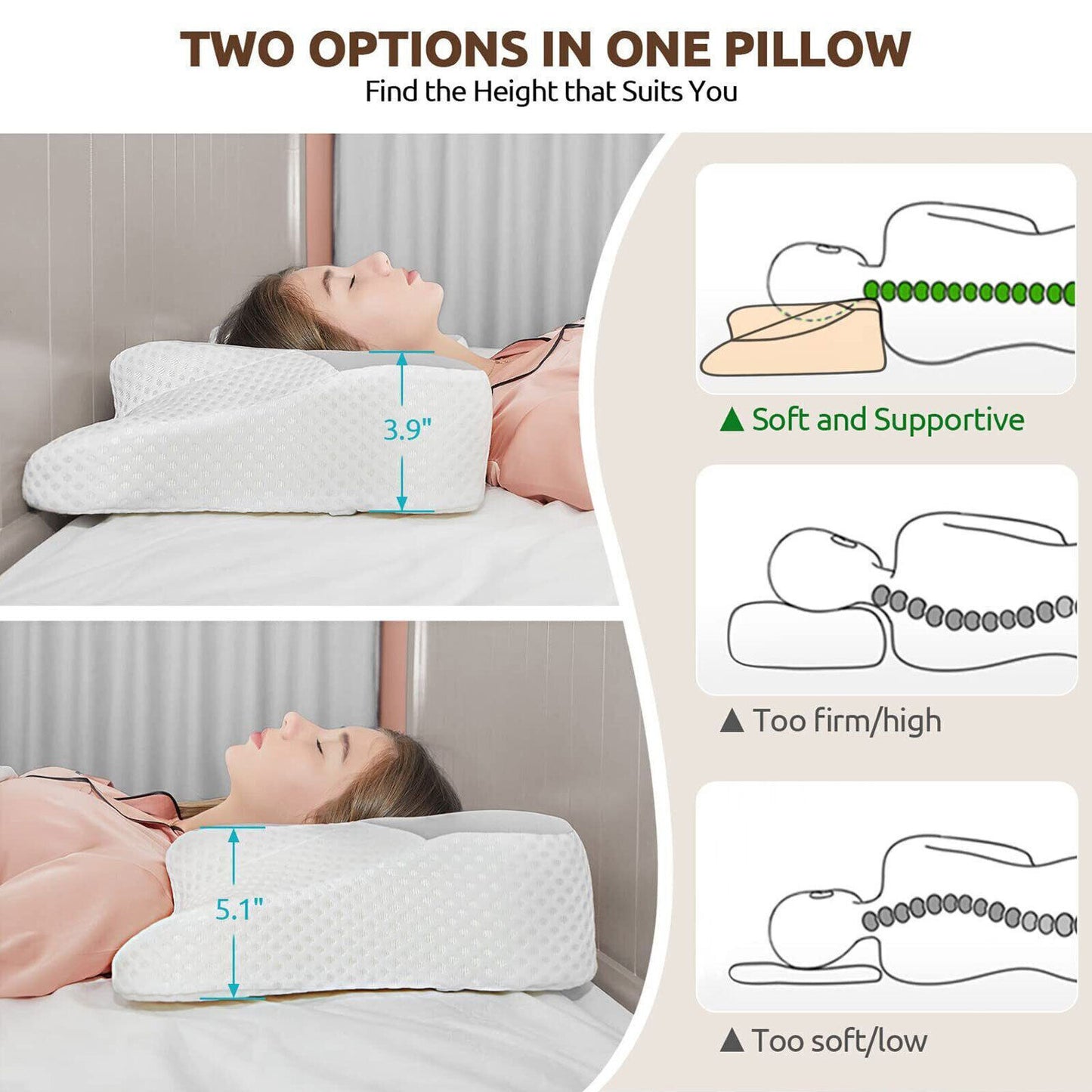 Ergonomic Memory Foam Cervical Pillow: Dual-Height Contour Design for Ultimate Neck Support