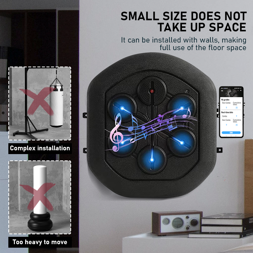 Interactive Boxing Trainer with LED, Bluetooth, and Rechargeable Battery - Wall-Mounted Training Pad for Kids and Adults