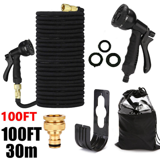 100FT Expandable Garden Hose with 8-Function Spray Nozzle and Durable Accessories - Flexible Water Hose for Gardening, Cleaning, and Outdoor Use