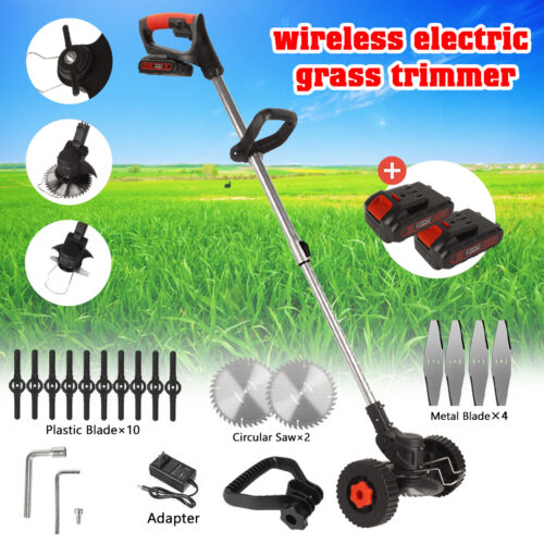 Cordless Grass Trimmer Lawn Electric Whipper Snipper Strimmer 16 Blade 2 Battery