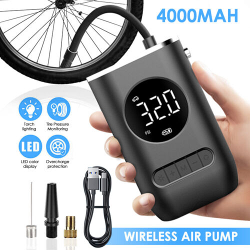 Portable Electric Air Pump with LCD Digital Display and LED Light - Cordless Multi-Function Inflator for Tires and Sports Equipment