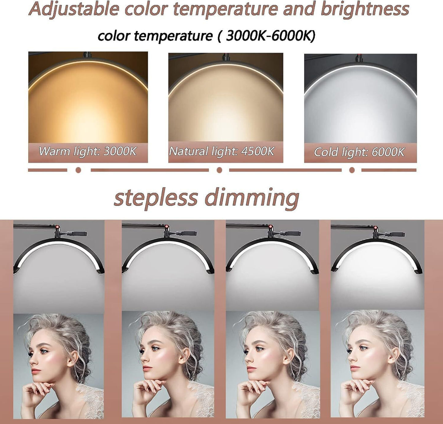 Adjustable LED Beauty Moon/Eyelash Light for Salons: Multi-Purpose, High-CRI, Rotatable Light with Adjustable Settings