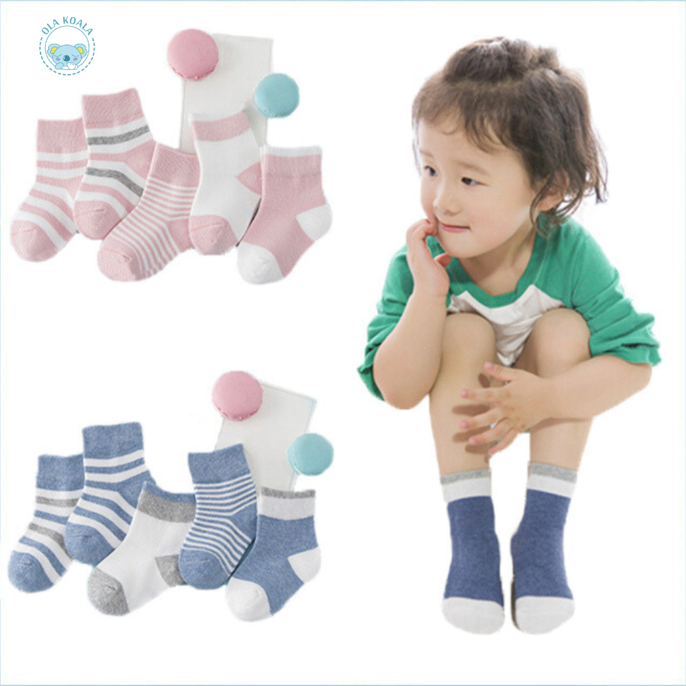 Ola Koala  Baby Organic Cotton Socks - Blue/Pink Stripes