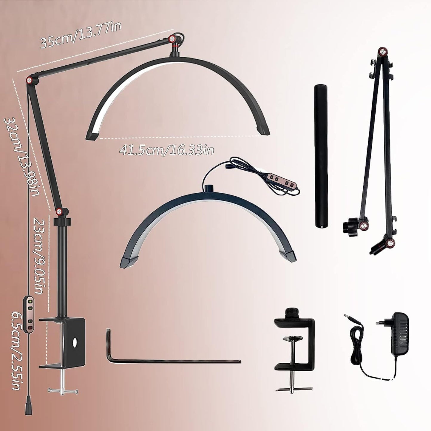 Adjustable LED Beauty Moon/Eyelash Light for Salons: Multi-Purpose, High-CRI, Rotatable Light with Adjustable Settings