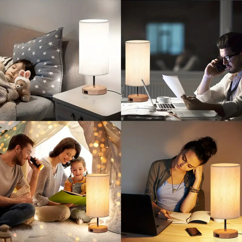 Bedside Lamp with Touch Control & USB Charging – 3-Way Dimmable, Linen Shade – Dual USB Ports – Stylish Desk Light – AU Plug