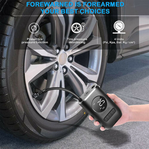Portable Electric Air Pump with LCD Digital Display and LED Light - Cordless Multi-Function Inflator for Tires and Sports Equipment