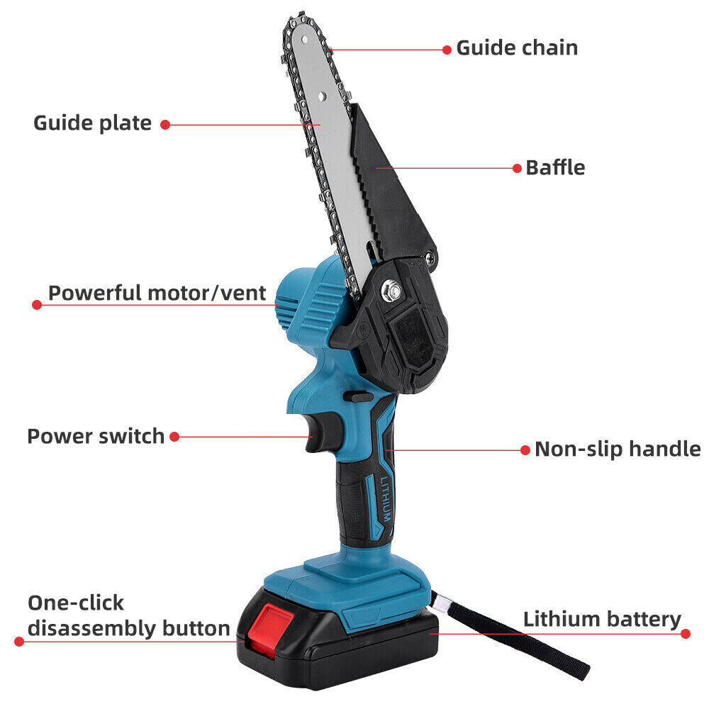 6" Cordless Electric Chainsaw 2X Battery-Powered Wood Cutter Tool for Wood Cutting, Tree Trimming, Branch Pruning, Gardening, Camping