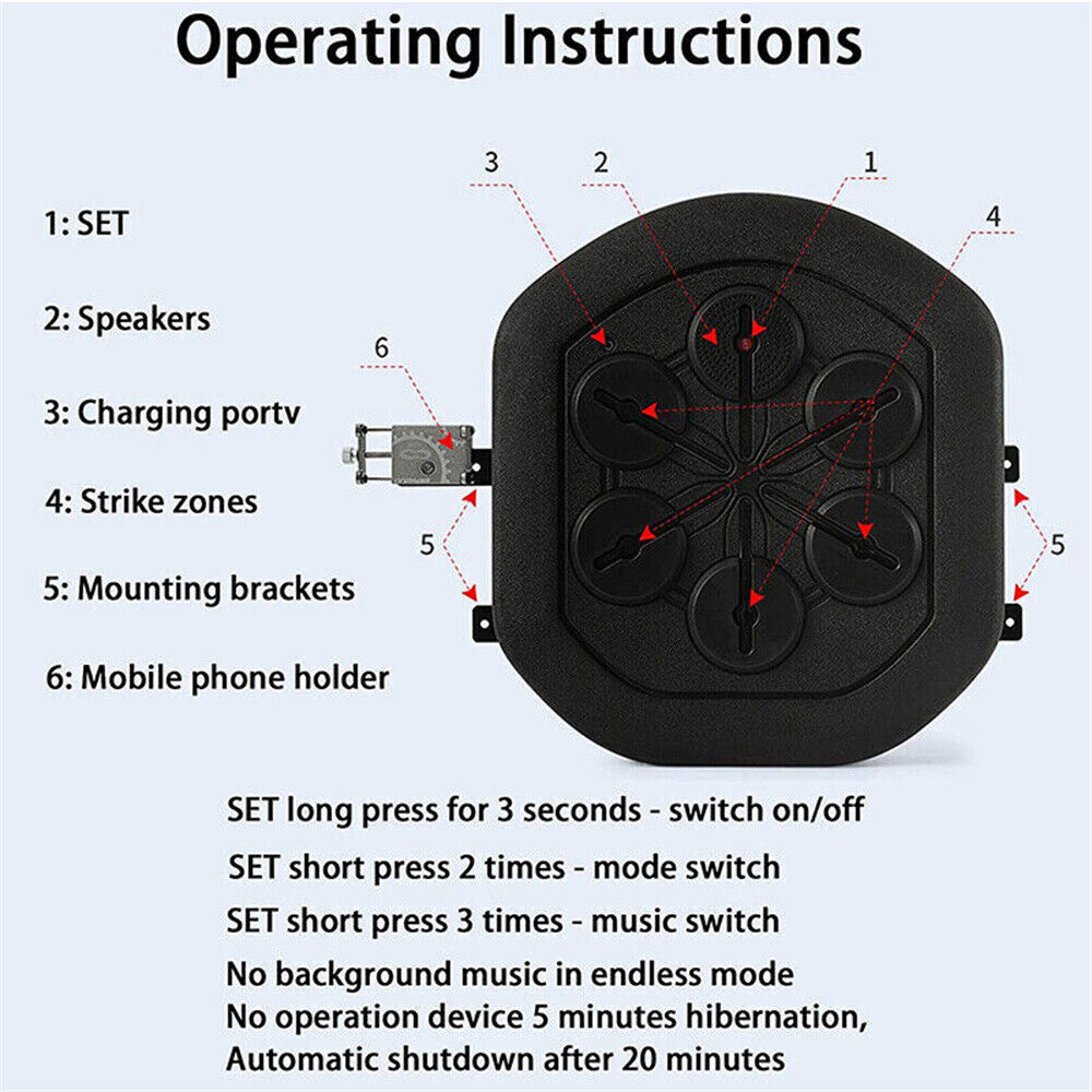 Interactive Boxing Trainer with LED, Bluetooth, and Rechargeable Battery - Wall-Mounted Training Pad for Kids and Adults