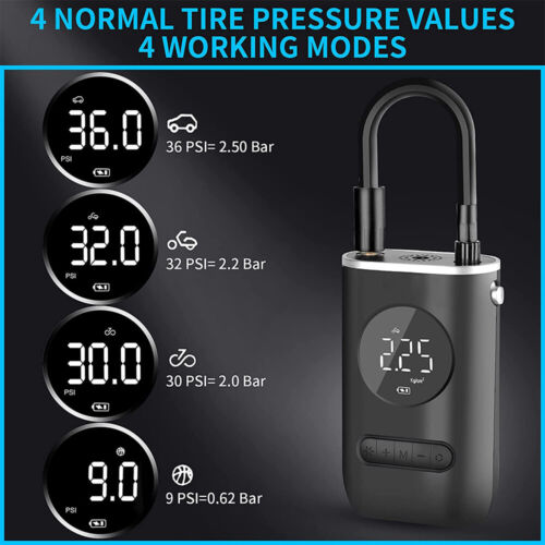 Portable Electric Air Pump with LCD Digital Display and LED Light - Cordless Multi-Function Inflator for Tires and Sports Equipment