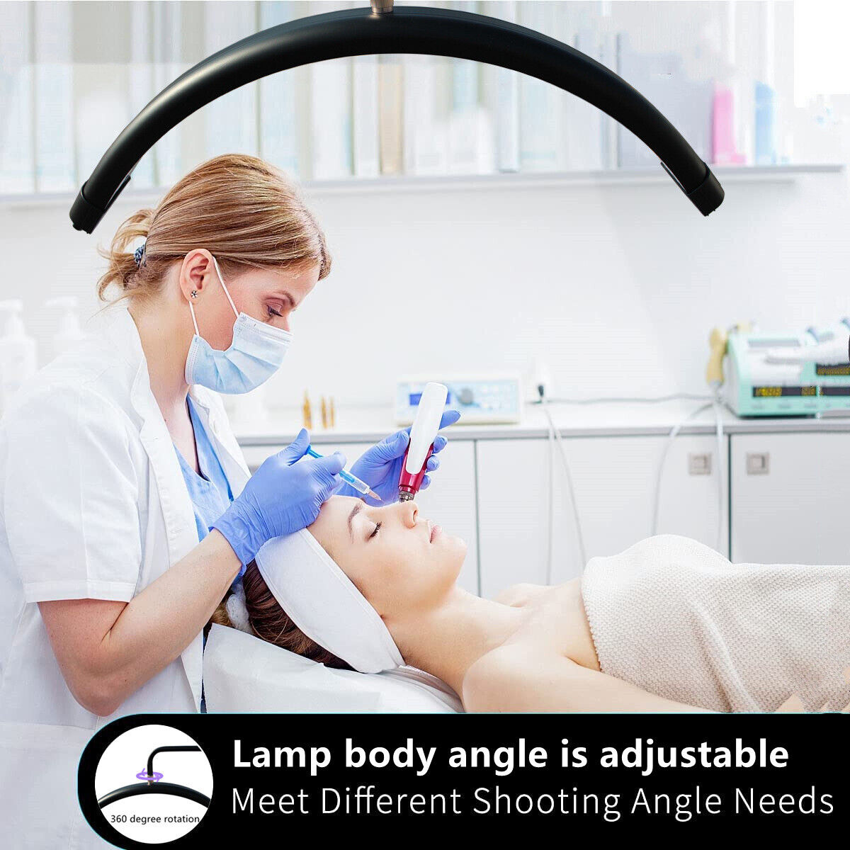 Adjustable LED Beauty Moon/Eyelash Light for Salons: Multi-Purpose, High-CRI, Rotatable Light with Adjustable Settings