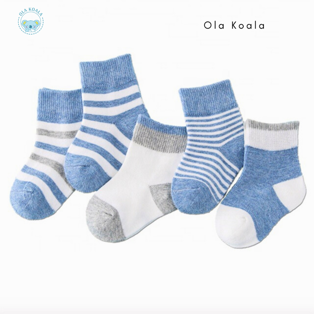 Ola Koala  Baby Organic Cotton Socks - Blue/Pink Stripes
