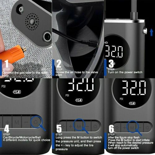 Portable Electric Air Pump with LCD Digital Display and LED Light - Cordless Multi-Function Inflator for Tires and Sports Equipment