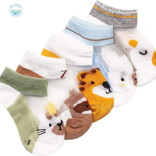 Ola Koala 5 Pairs Socks for Baby/Toddler/Kid Boys Girls; No Show Ankle Kid Socks; Ultra Soft Cotton Thin Mesh Infant Baby Summer Socks