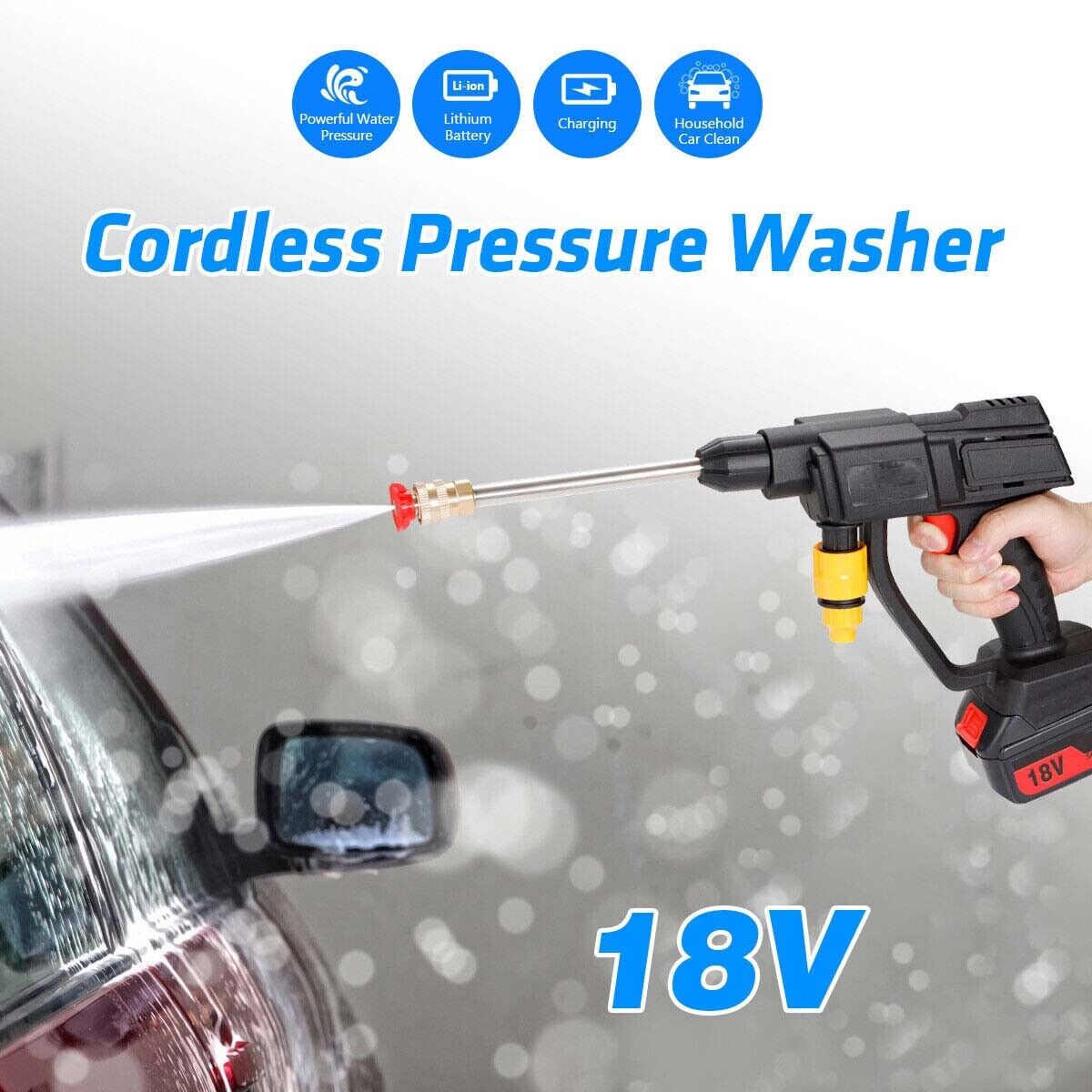 Cordless Electric High Pressure Water Spray Gun Car Washer Cleaner W/ 2 Battery