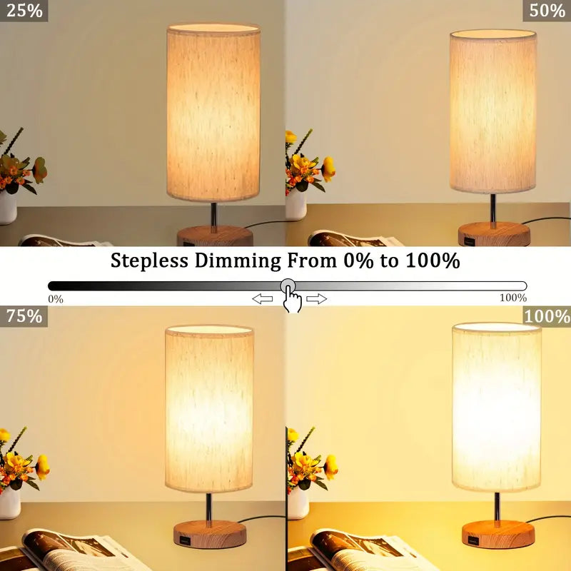 Bedside Lamp with Touch Control & USB Charging – 3-Way Dimmable, Linen Shade – Dual USB Ports – Stylish Desk Light – AU Plug