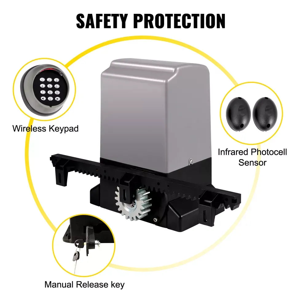 Sliding Gate Opener 1800KG 750W – Automatic Electric Sliding Gate Motor with Remote & APP Control – Heavy Duty Driveway Gate Operator with 4M/5M Rail Kit