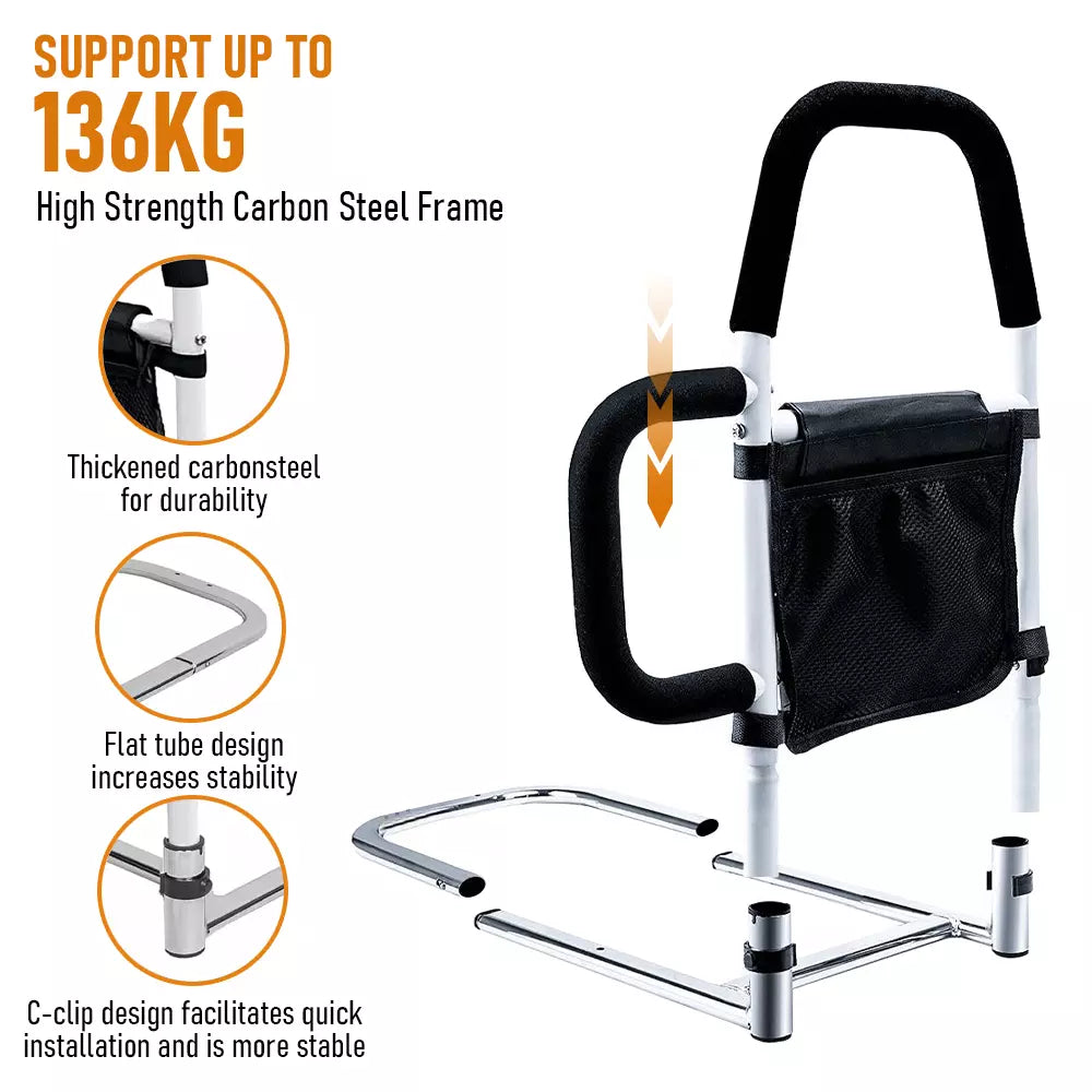 Adjustable Bed Assist Rail with Light and Storage Pocket -Designed for Elderly