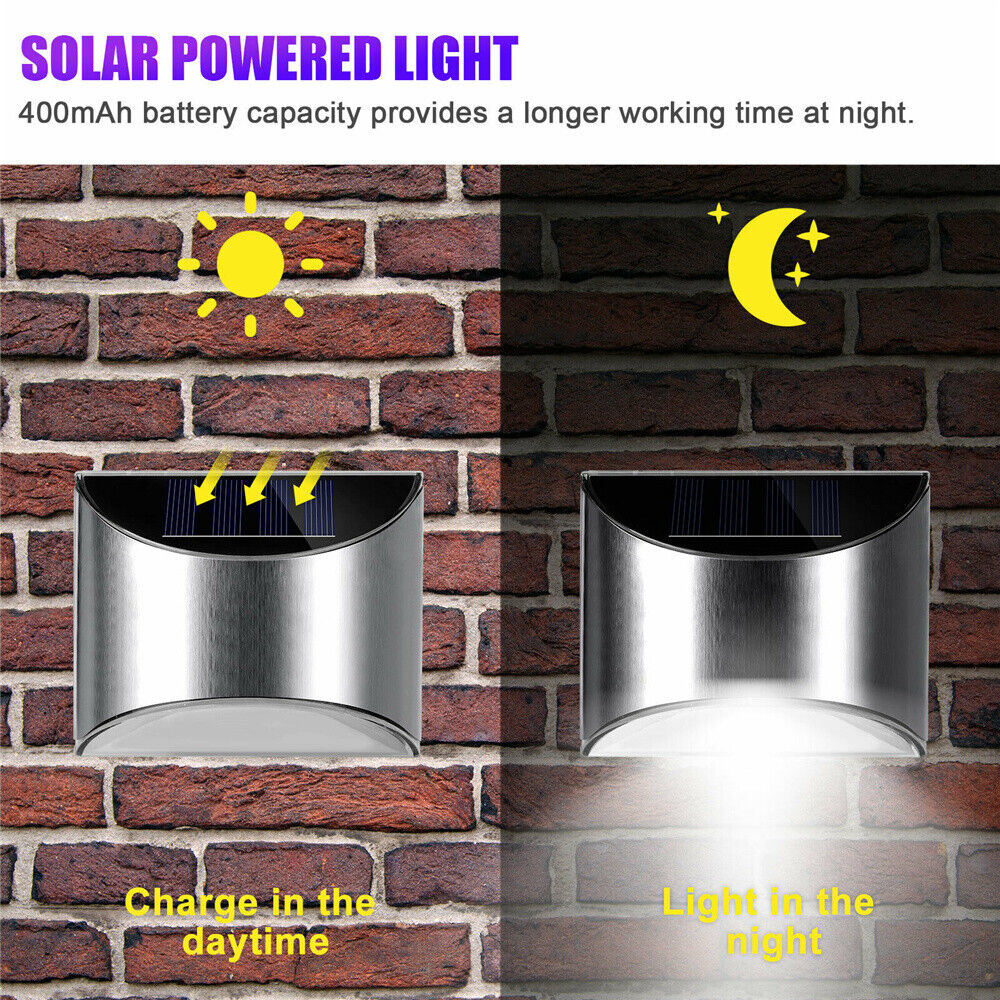 2x Solar Power LED Wall Lights - Garden, Outdoor and Waterproof