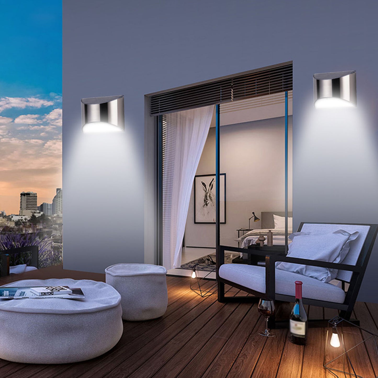 2x Solar Power LED Wall Lights - Garden, Outdoor and Waterproof
