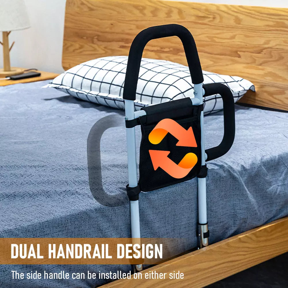 Adjustable Bed Assist Rail with Light and Storage Pocket -Designed for Elderly