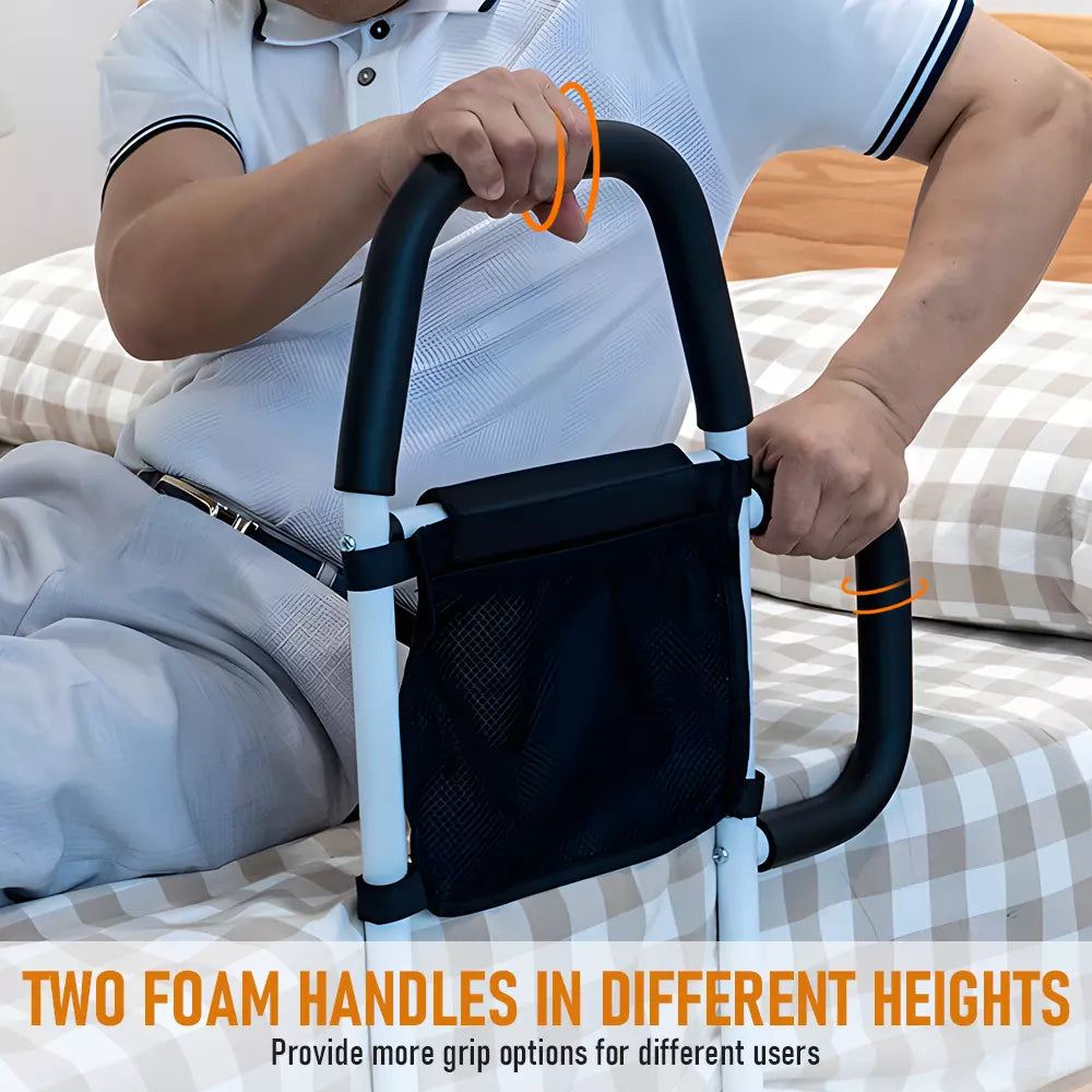 Adjustable Bed Assist Rail with Light and Storage Pocket -Designed for Elderly