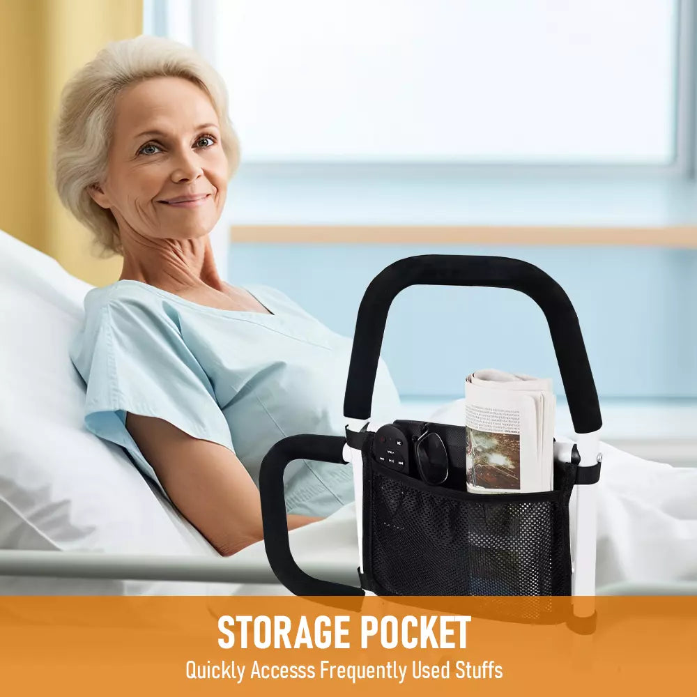 Adjustable Bed Assist Rail with Light and Storage Pocket -Designed for Elderly