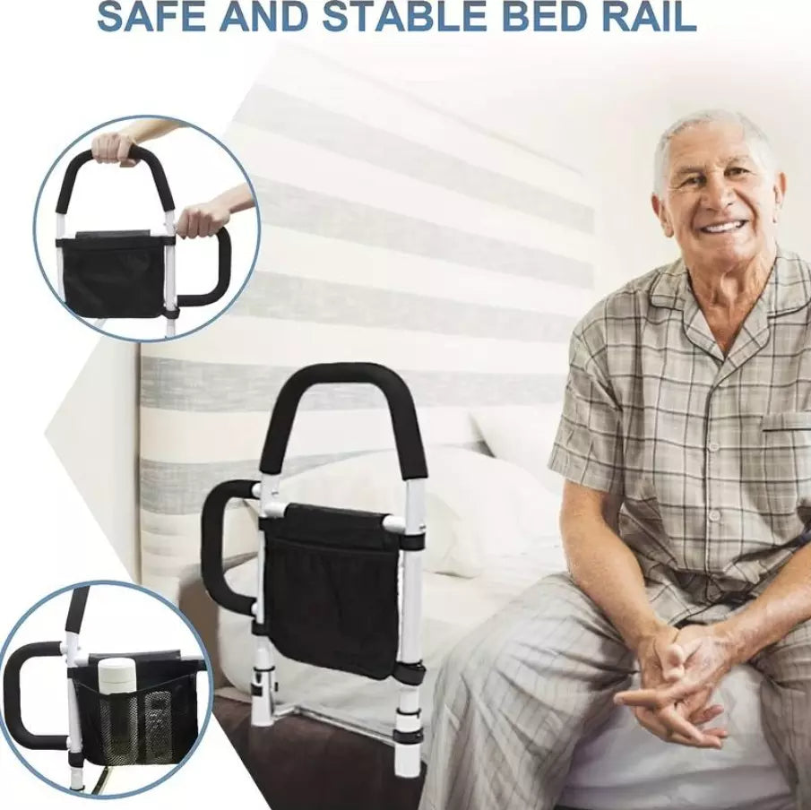 Adjustable Bed Assist Rail with Light and Storage Pocket -Designed for Elderly