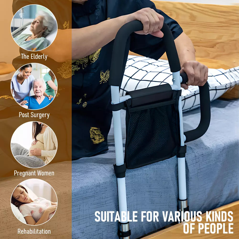 Adjustable Bed Assist Rail with Light and Storage Pocket -Designed for Elderly