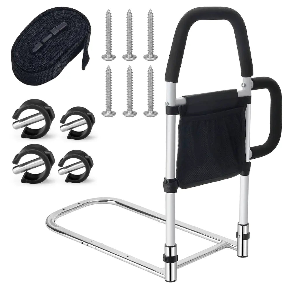 Adjustable Bed Assist Rail with Light and Storage Pocket -Designed for Elderly