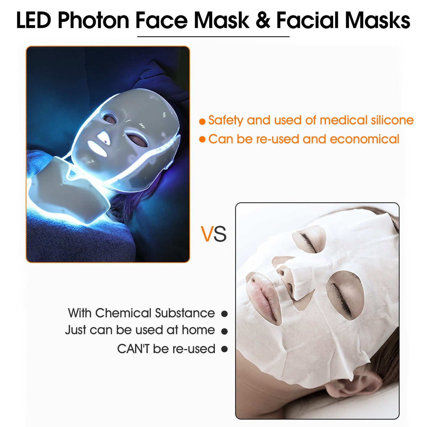 LED Light Photon Face Mask Neck Rejuvenation Skin Facial Wrinkle Therapy 7+1